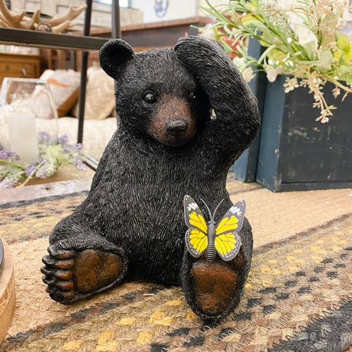 Sitting Bear & Butterfly Figurine