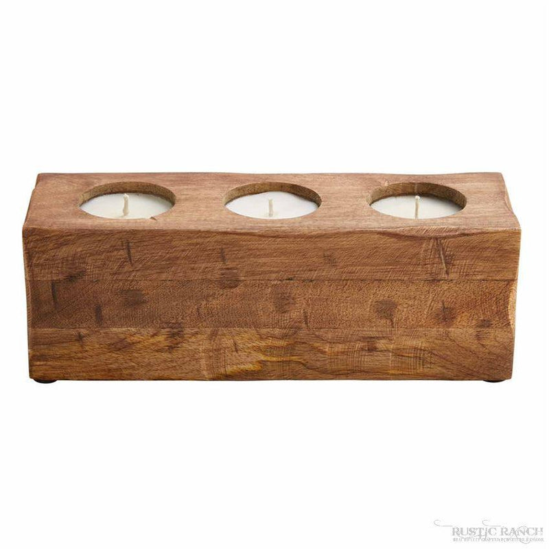 THREE HOLE WOOD CANDLE BY MUD PIE-Rustic Ranch