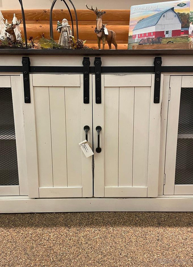 Carriage House White Barn Door Credenza - 65"-Rustic Ranch