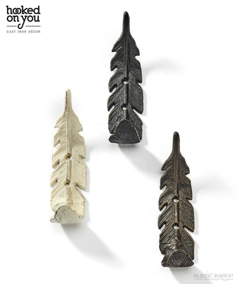 CAST IRON FEATHER HOOK - THREE COLOURS-Rustic Ranch