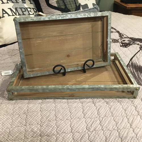 SMALL WOOD AND METAL TRAY-Rustic Ranch