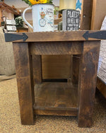 RUFF CUT ALDER END TABLE WITH STRAPS-Rustic Ranch