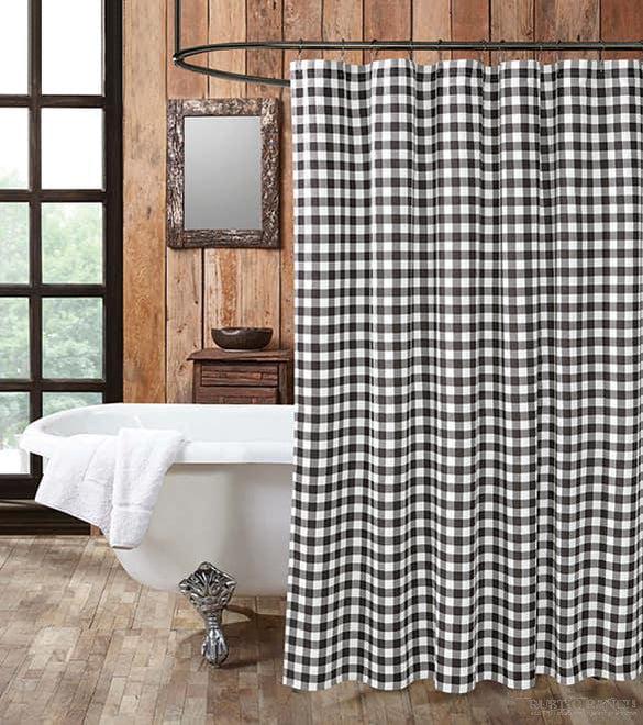 BLACK/WHITE CHECK SHOWER CURTAIN SET-Rustic Ranch