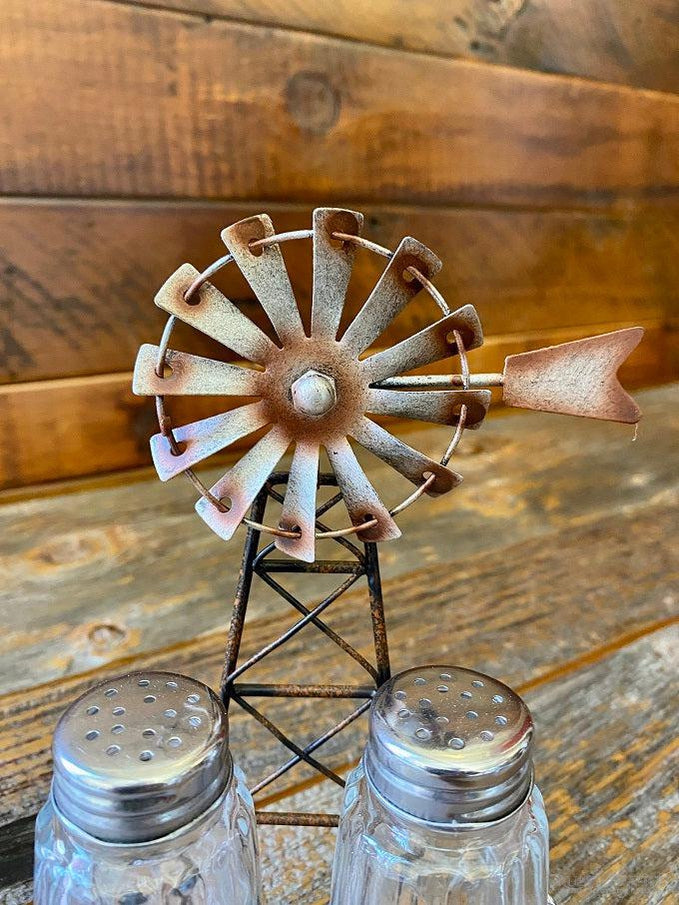 Windmill Salt & Pepper Holder-Rustic Ranch