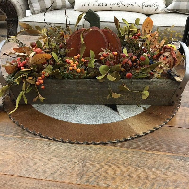 LARGE STAINED PINE TRAY W/IRON HANDLES-Rustic Ranch