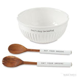 Don't Stop Be Leafing Fluted Salad Bowl Set by Mud Pie-Rustic Ranch