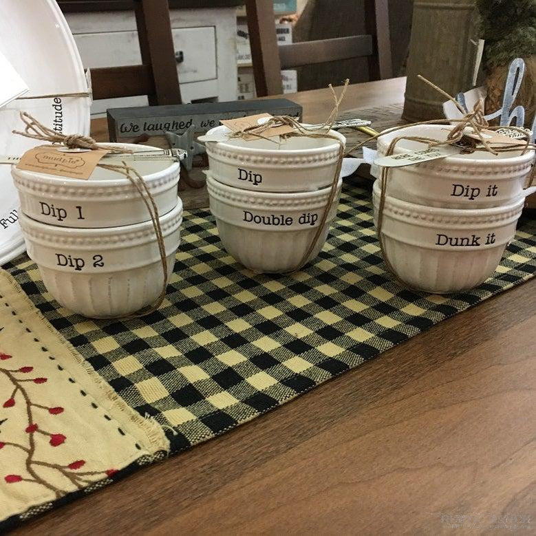STACKED DIP CUP SET -3 ASSORTED BY MUD PIE-Rustic Ranch
