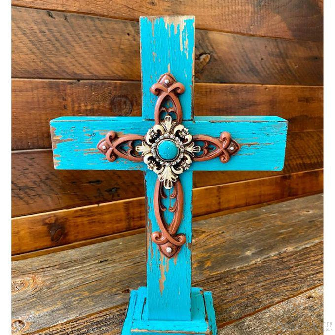 Standing Wood Turqoise Cross-Rustic Ranch