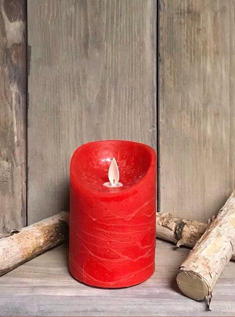 RED LED TIMER PILLAR CANDLE-3" X 4"-Rustic Ranch