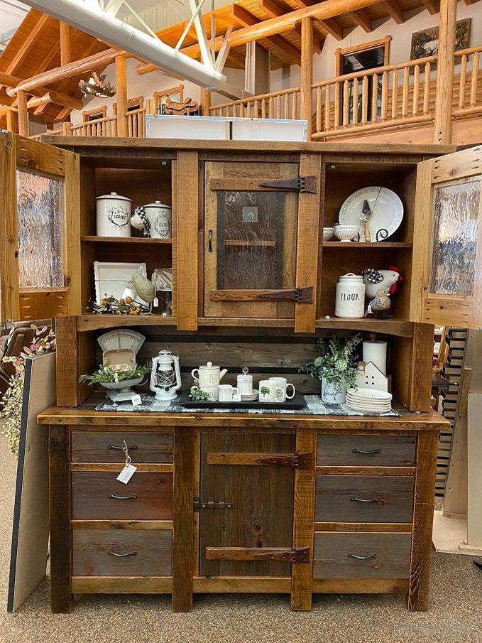 Heritage Silver Falls Hutch with 4 Glass Doors-Rustic Ranch