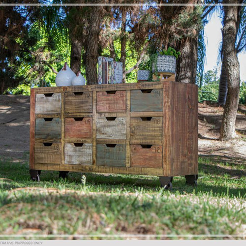 Urban Multi Colour Console with 12 Drawers available at Rustic Ranch Furniture in Airdrie, Alberta.