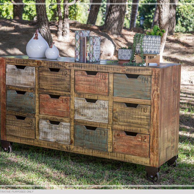 Urban Multi Colour Console with 12 Drawers available at Rustic Ranch Furniture in Airdrie, Alberta.