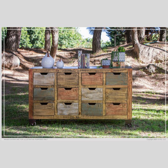 Urban Multi Colour Console with 12 Drawers available at Rustic Ranch Furniture in Airdrie, Alberta.