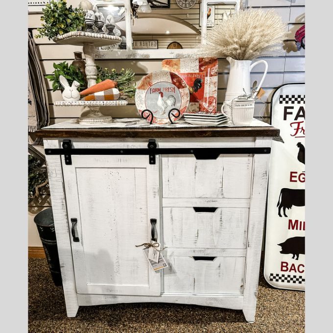 White Pueblo Chest - Three Drawers One Door available at Rustic Ranch Furniture