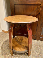 BARREL SIDE TABLE WITH SHELF available at Rustic Ranch Furniture in Airdrie, Alberta