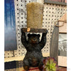 Bear Holding Wood Block Candle Stand-Rustic Ranch