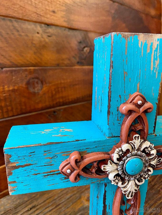 Standing Wood Turqoise Cross-Rustic Ranch