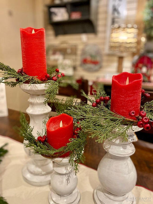 RED LED TIMER PILLAR CANDLE-3" X 4"-Rustic Ranch