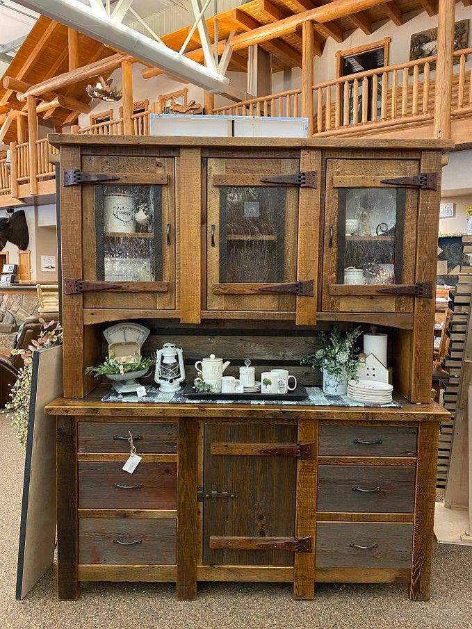 Heritage Silver Falls Hutch with 4 Glass Doors-Rustic Ranch