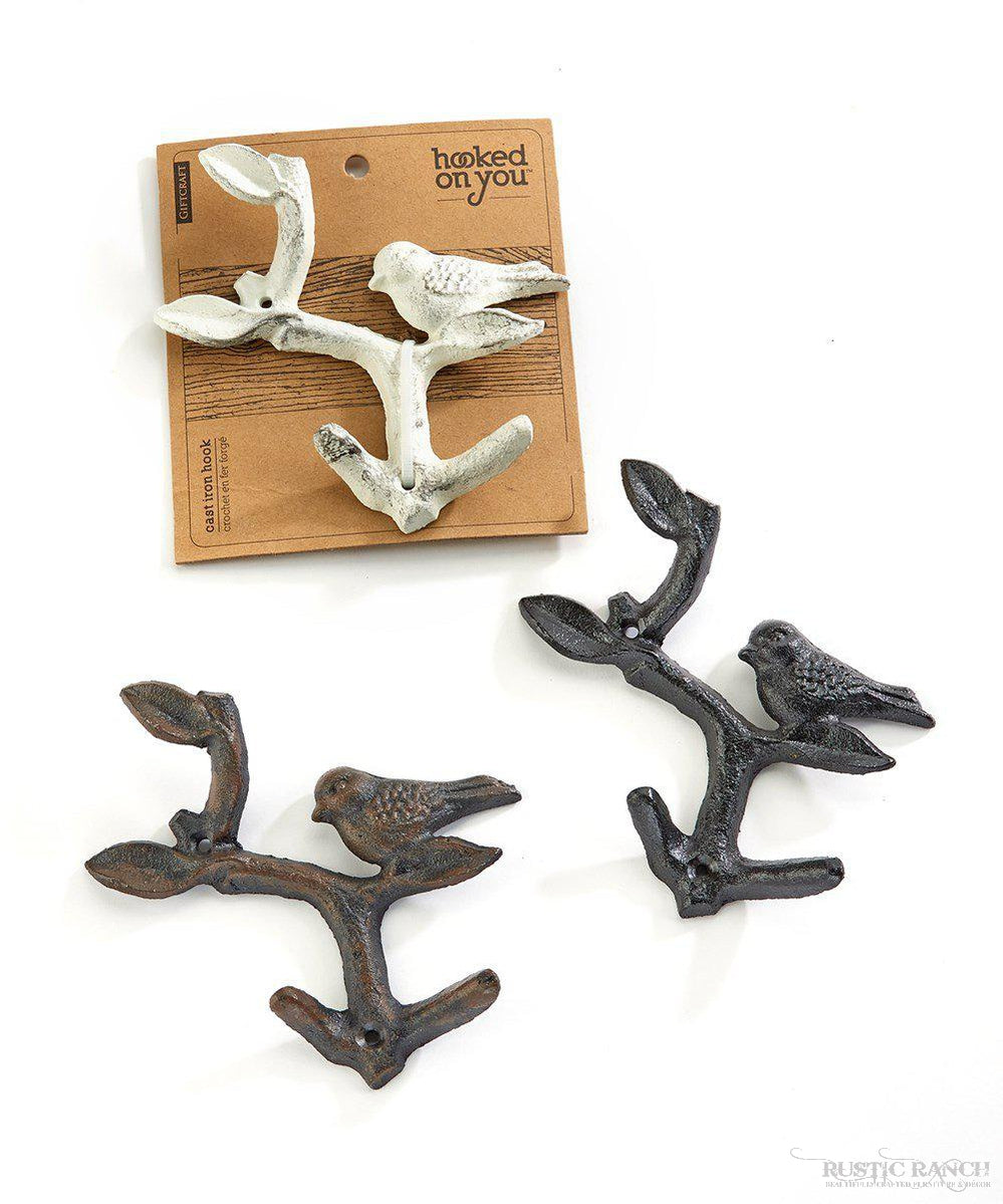 BIRD ON A BRANCH CAST IRON HOOK - THREE COLOURS – Rustic Ranch Furniture  and Decor
