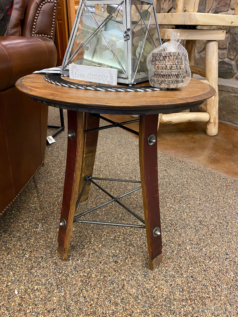 BARREL TOP SIDE TABLE - 24" TALL-Rustic Ranch
