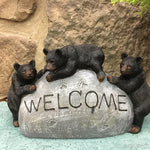 3 BLACK BEARS ON WELCOME ROCK-Rustic Ranch