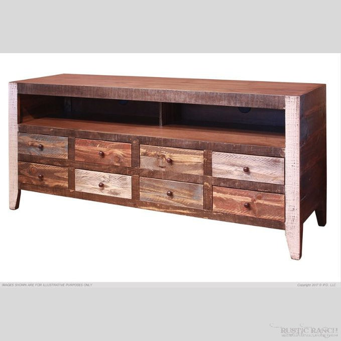 Antique Multi Colour 60" TV Stand with 8 Drawers available at Rustic Ranch Furniture in Airdrie, Alberta