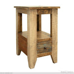 Antique Multicolor Chair Side Table with One Drawer-Rustic Ranch