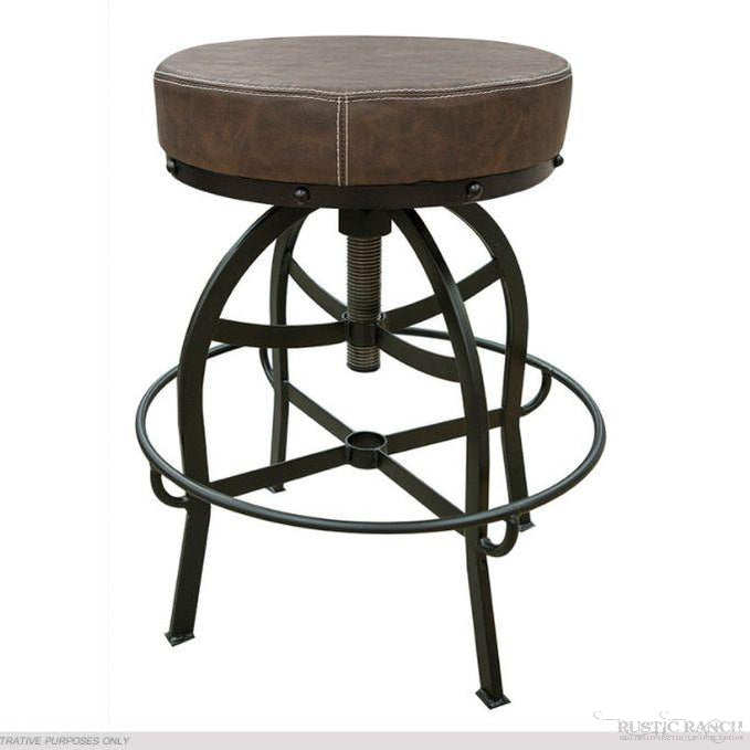 Adjustable Swivel Stool with Faux Leather Seat-Rustic Ranch