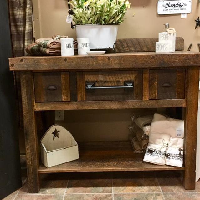 BARNWOOD FREESTANDING VANITY WITH SHELF AND TWO DRAWERS-Rustic Ranch