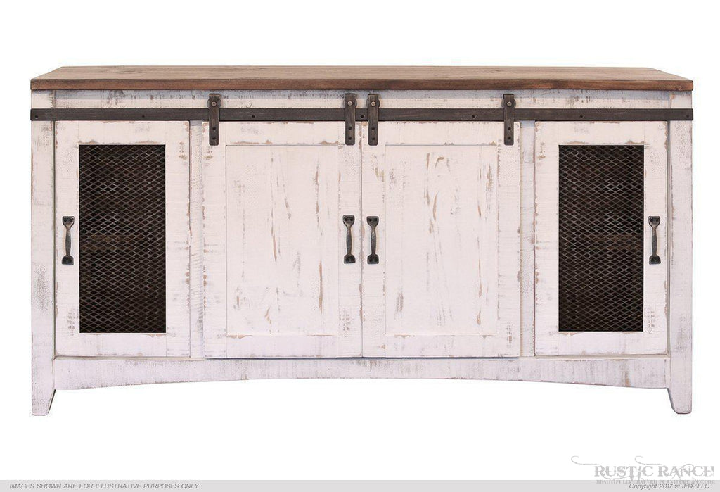 PUEBLO WHITE TV STAND W/ 2 DOORS & 2 MESH DOORS-Rustic Ranch